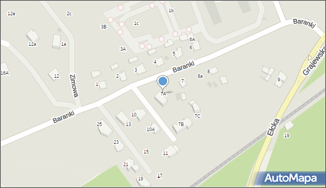 Ełk, Baranki, 7A, mapa Ełku