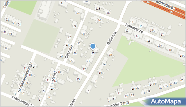 Gliwice, Baildona Johna, 25, mapa Gliwic