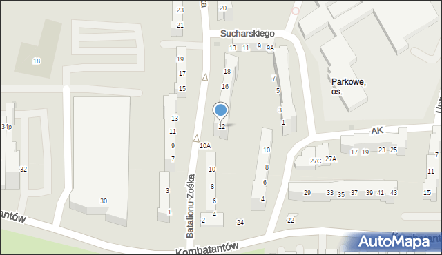 Gorzów Wielkopolski, Batalionu Zośka, 12, mapa Gorzów Wielkopolski