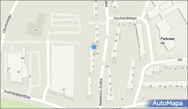 Gorzów Wielkopolski, Batalionu Zośka, 13, mapa Gorzów Wielkopolski