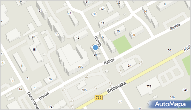Grodzisk Mazowiecki, Bairda T., 40, mapa Grodzisk Mazowiecki
