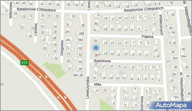 Grójec, Baśniowa, 18, mapa Grójec