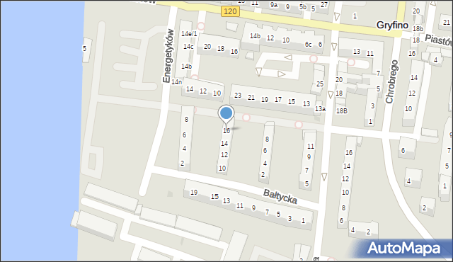 Gryfino, Bałtycka, 16, mapa Gryfino