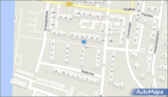 Gryfino, Bałtycka, 8a, mapa Gryfino