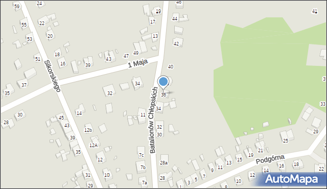 Gubin, Batalionów Chłopskich, 36, mapa Gubin