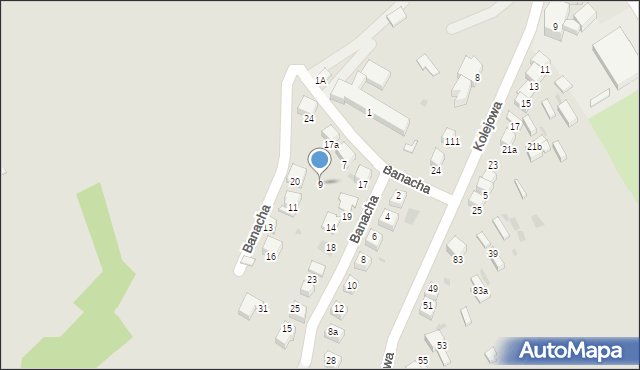 Jordanów, Banacha, 9, mapa Jordanów