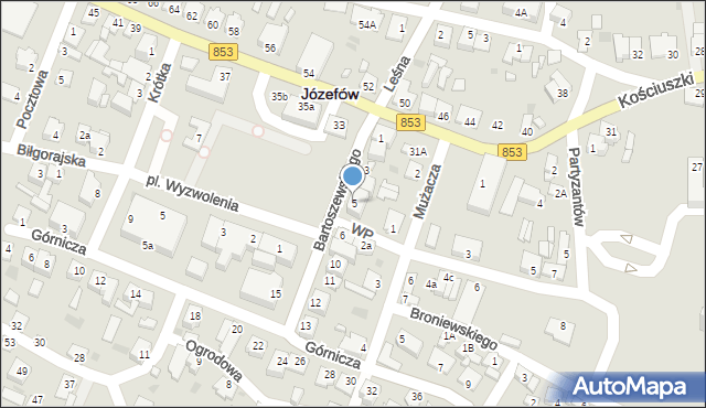 Józefów, Bartoszewskiego-Wira, 5, mapa Józefów