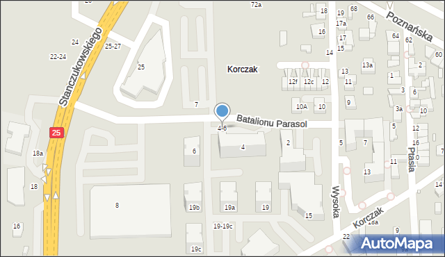 Kalisz, Batalionu Parasol, 4-6, mapa Kalisza