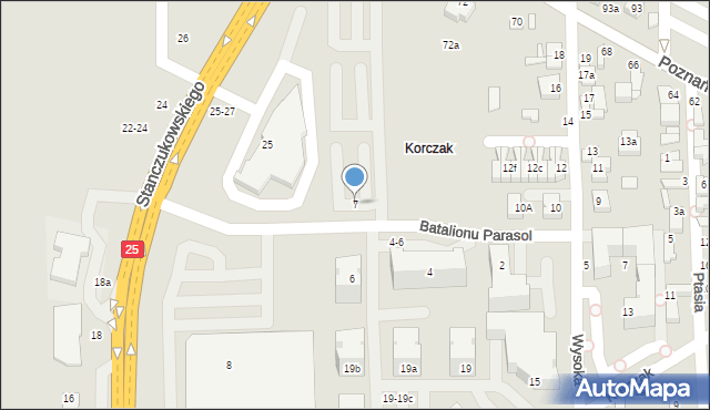 Kalisz, Batalionu Parasol, 7, mapa Kalisza