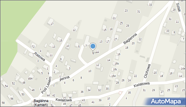 Kamień, Bagienna, 9, mapa Kamień