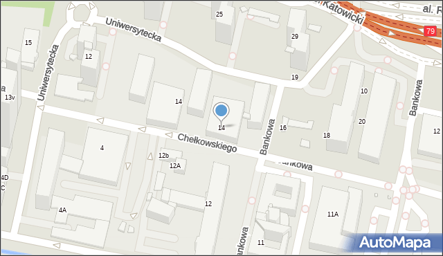 Katowice, Bankowa, 14, mapa Katowic
