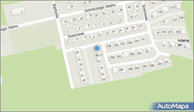 Katowice, Barbórki, 65, mapa Katowic