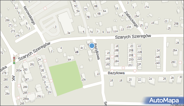 Katowice, Bazyliowa, 4, mapa Katowic