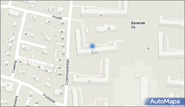 Kielce, Barwinek, 13, mapa Kielc