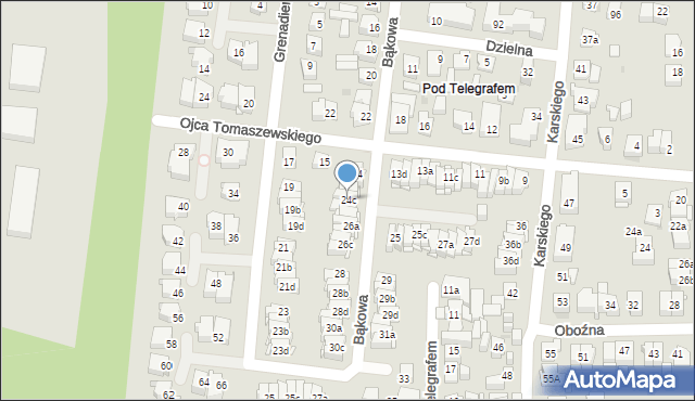 Kielce, Bąkowa, 24c, mapa Kielc