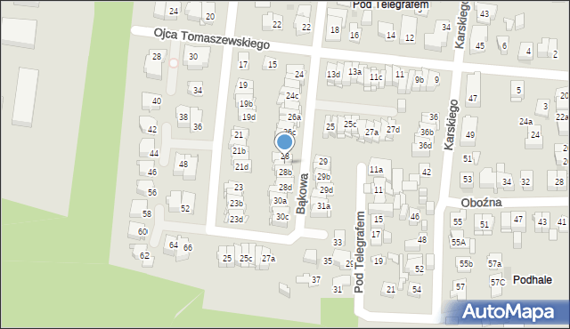 Kielce, Bąkowa, 28a, mapa Kielc