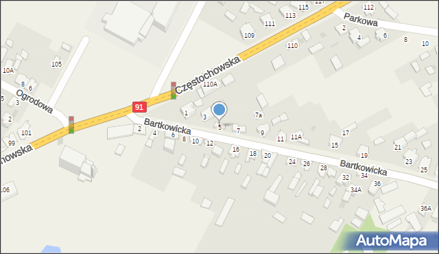 Kłomnice, Bartkowicka, 5, mapa Kłomnice
