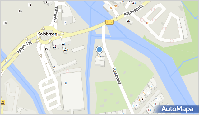Kołobrzeg, Basztowa, 1A, mapa Kołobrzegu