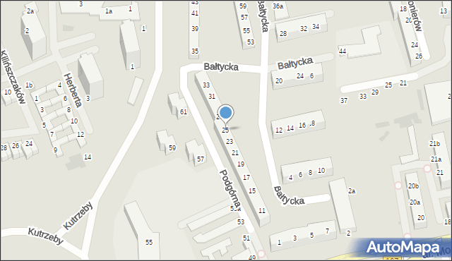 Koszalin, Bałtycka, 25, mapa Koszalina