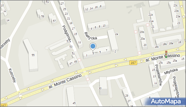 Koszalin, Bałtycka, 3, mapa Koszalina