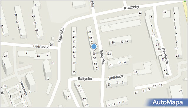 Koszalin, Bałtycka, 59, mapa Koszalina