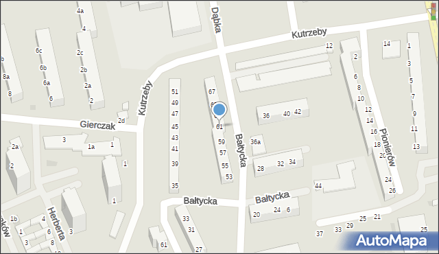 Koszalin, Bałtycka, 61, mapa Koszalina