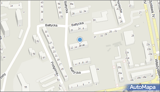 Koszalin, Bałtycka, 16, mapa Koszalina