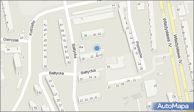 Koszalin, Bałtycka, 34, mapa Koszalina