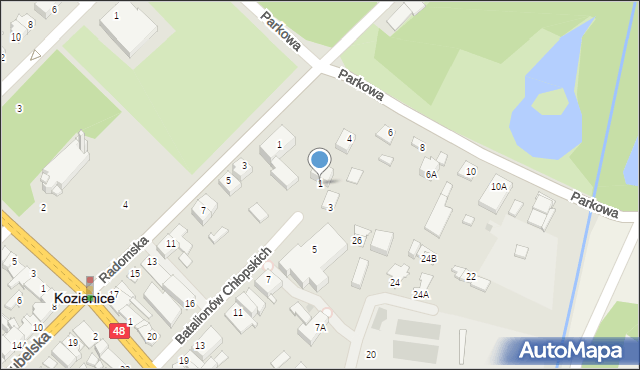Kozienice, Batalionów Chłopskich, 1, mapa Kozienice