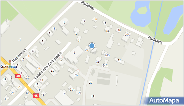Kozienice, Batalionów Chłopskich, 3b, mapa Kozienice