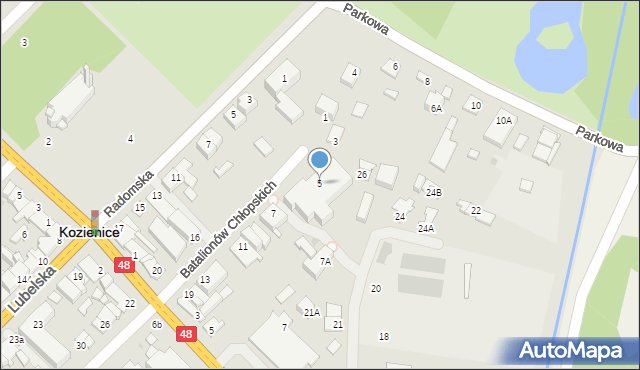 Kozienice, Batalionów Chłopskich, 5, mapa Kozienice