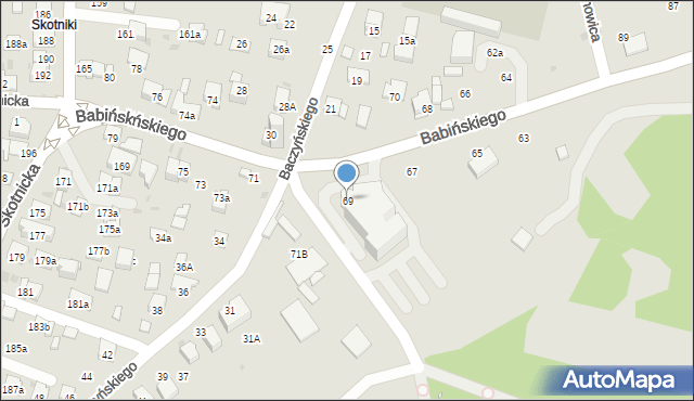 Kraków, Babińskiego Józefa, dr., 69, mapa Krakowa