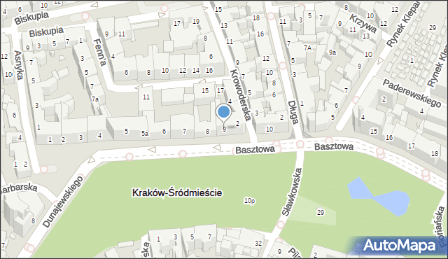 Kraków, Basztowa, 9, mapa Krakowa
