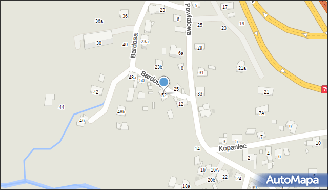 Kraków, Bardosa, 52, mapa Krakowa