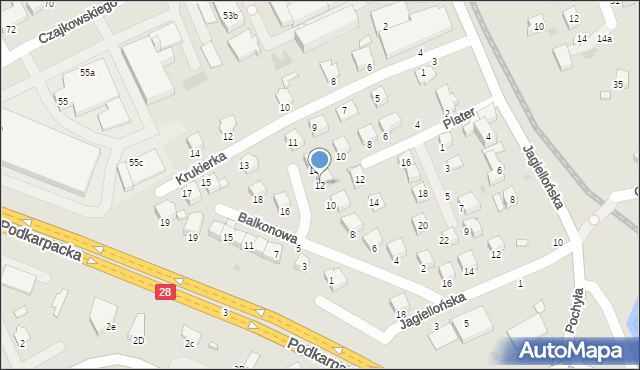 Krosno, Balkonowa, 12, mapa Krosna