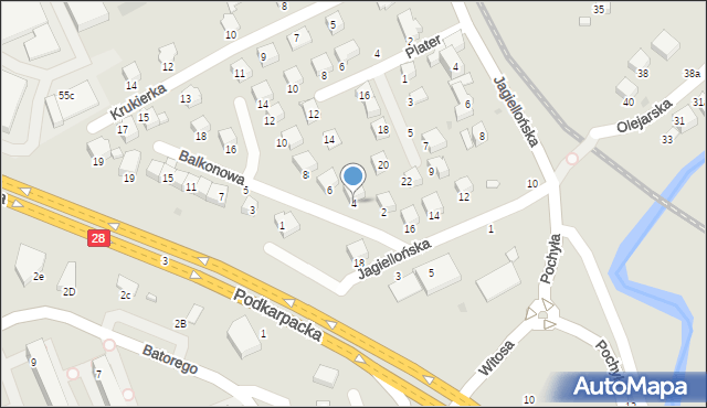 Krosno, Balkonowa, 4, mapa Krosna