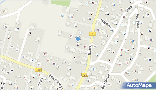 Kryspinów, Balicka, 13, mapa Kryspinów