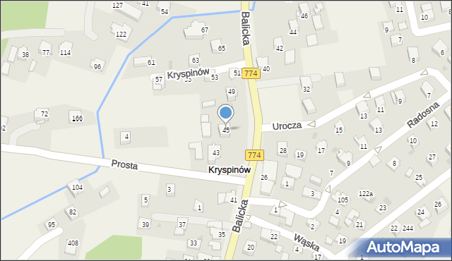 Kryspinów, Balicka, 45, mapa Kryspinów