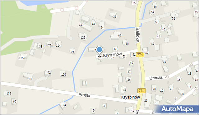 Kryspinów, Balicka, 57, mapa Kryspinów