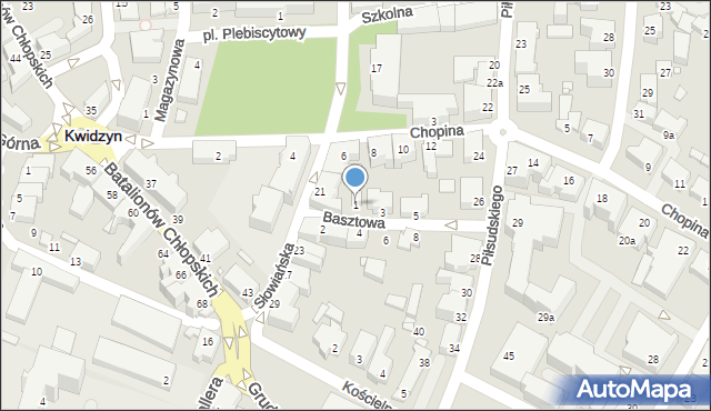 Kwidzyn, Basztowa, 1, mapa Kwidzyn