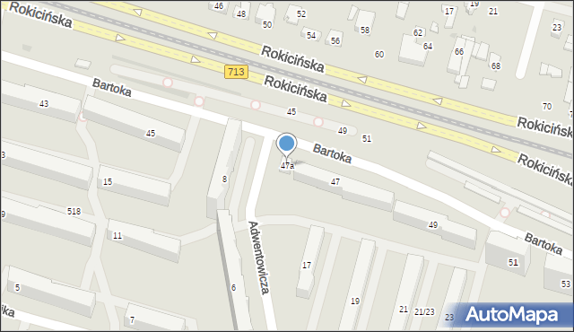 Łódź, Bartoka Beli, 47a, mapa Łodzi