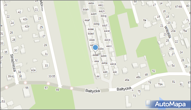 Łódź, Bałtycka, 44aa, mapa Łodzi