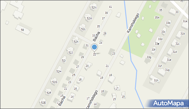 Łomianki Dolne, Bacha Jana Sebastiana, 22, mapa Łomianki Dolne