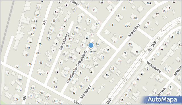 Łuków, Batalionów Chłopskich, 12, mapa Łuków