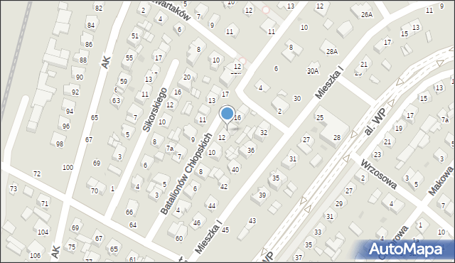 Łuków, Batalionów Chłopskich, 14, mapa Łuków