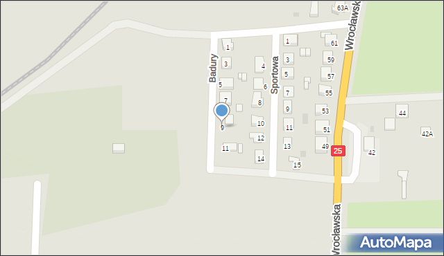 Międzybórz, Badury Jerzego, pastora, 9, mapa Międzybórz