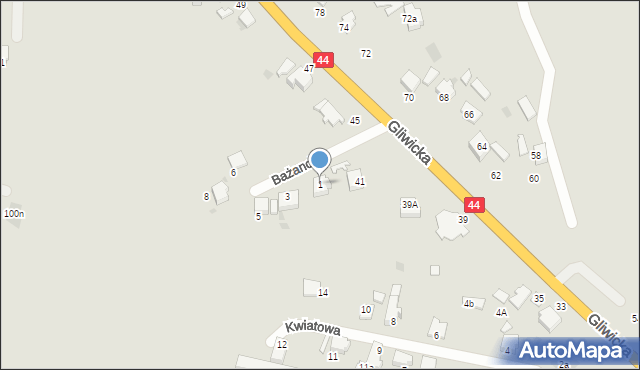 Mikołów, Bażancia, 1, mapa Mikołów