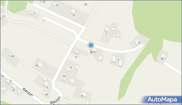 Mników, Baczyn, 36, mapa Mników