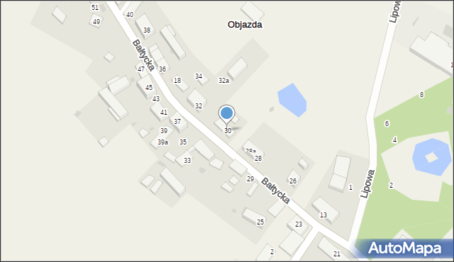 Objazda, Bałtycka, 30, mapa Objazda