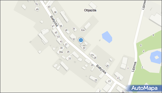 Objazda, Bałtycka, 30a, mapa Objazda